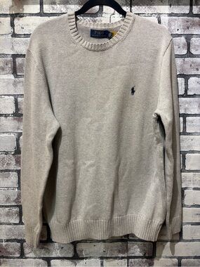 Polo by Ralph Lauren Beige Crewneck Sweater with Navy Polo Logo